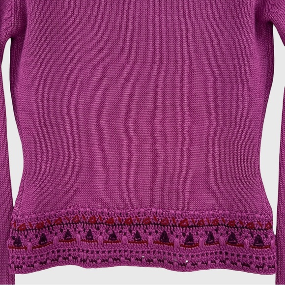 MASTINA Cardigan Wool Blend knitted Fuchsia Crochet Detail Sweater - Picture 8 of 14